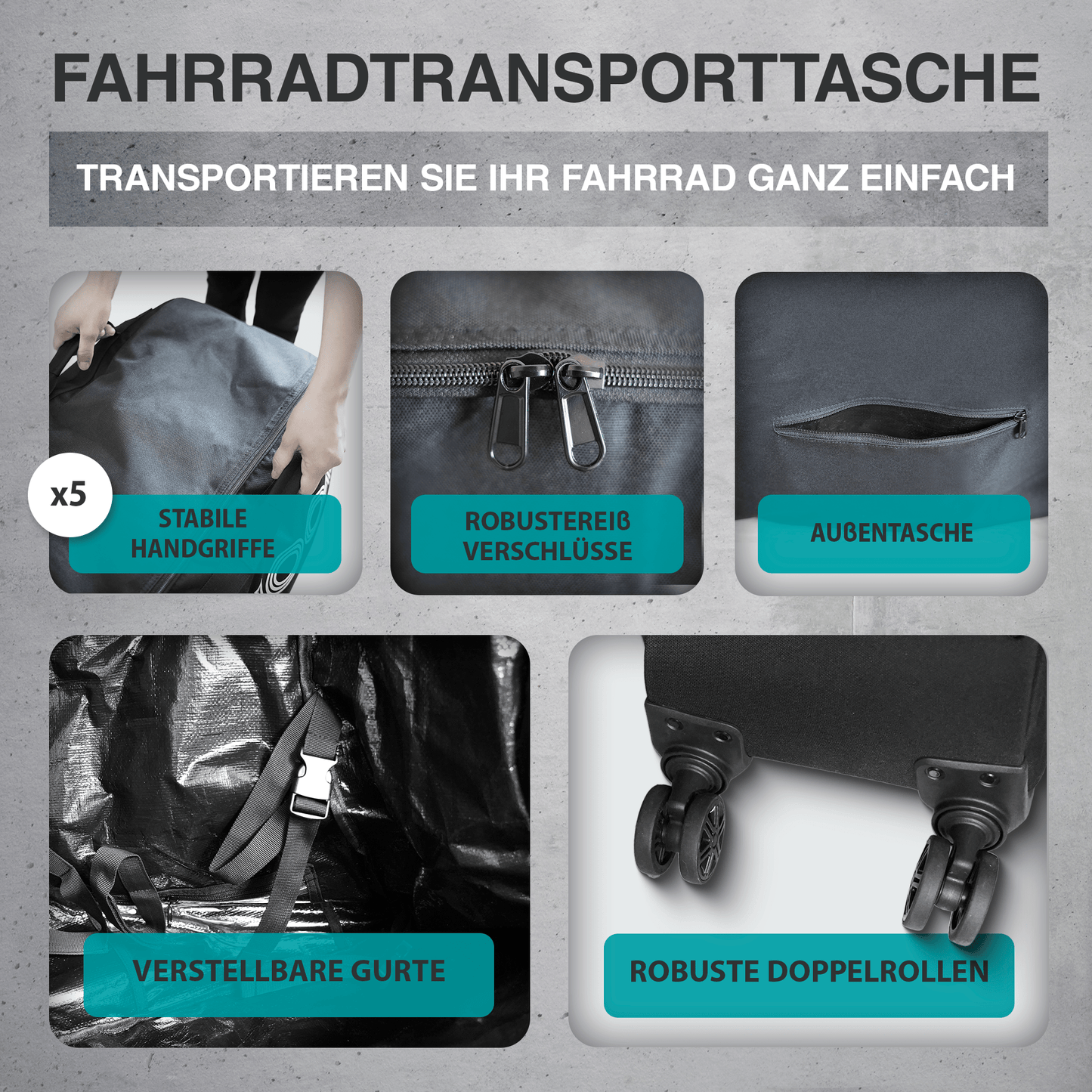 NooMii Fahrrad Transporttasche mit Handgriff & Rollen 128 x 78 x 25 cm