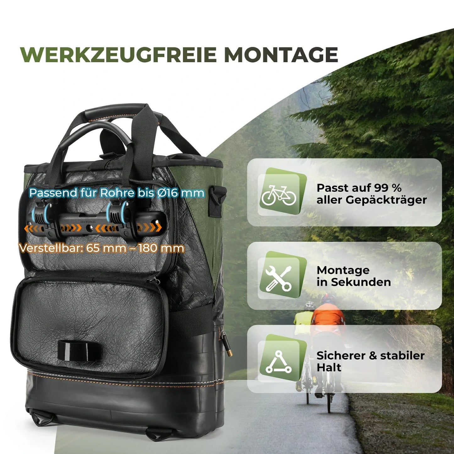 ROAD TO SKY Nachhaltige Fahrrad-Gepäckträgertasche aus recycelten Reifen 12L