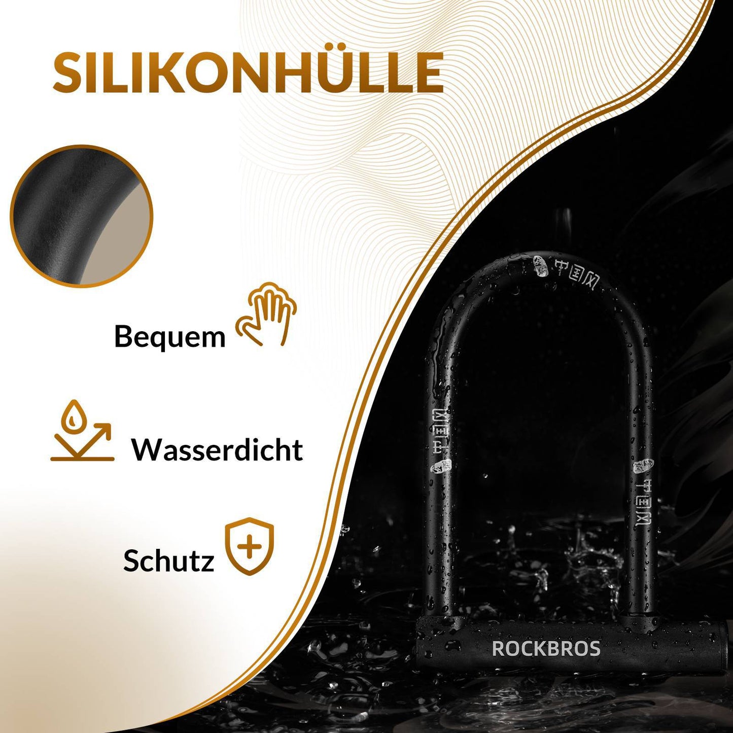 ROCKBROS Bügelschloss Fahrradschloss Hohe Sicherheit Schlösser Wasserdicht