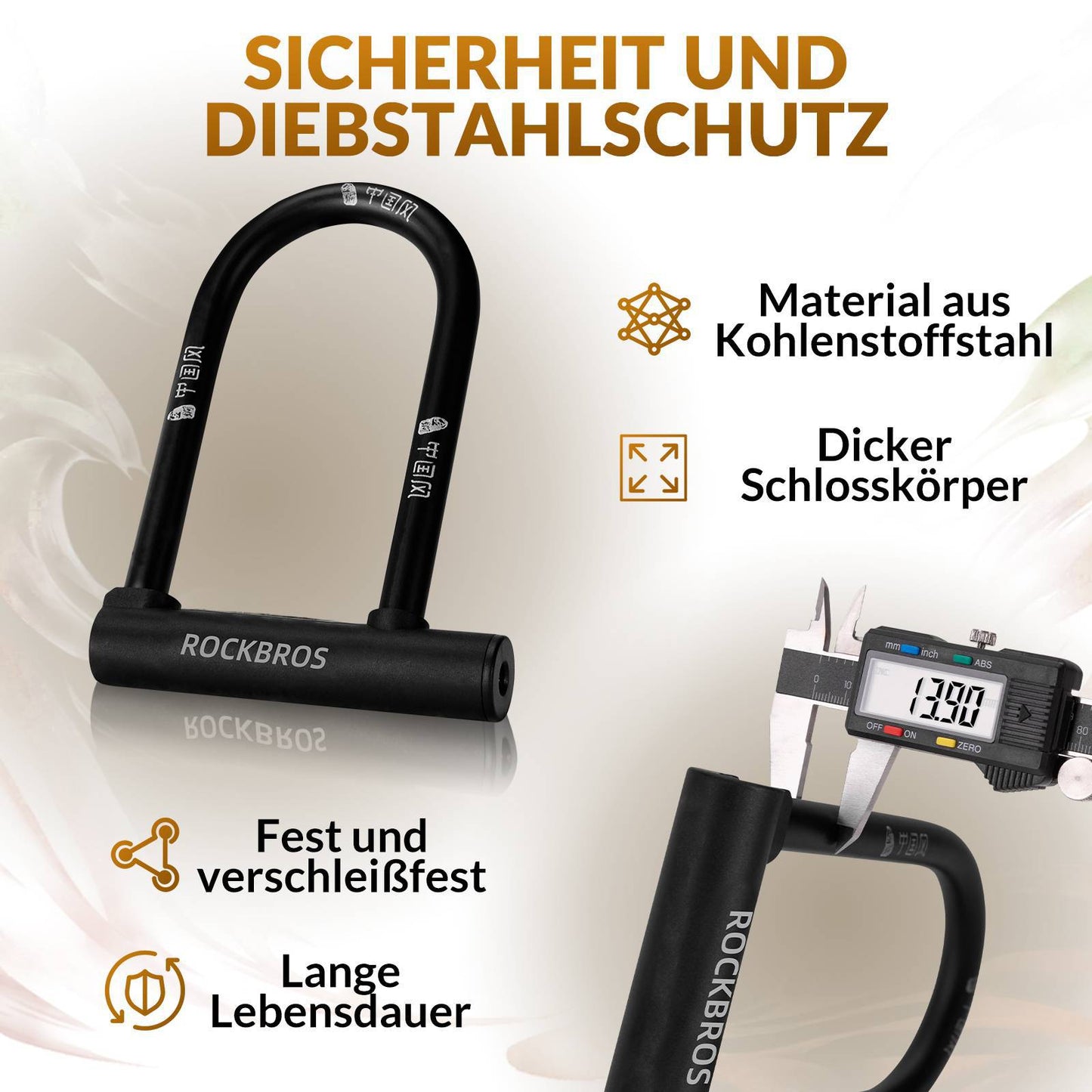 ROCKBROS Bügelschloss Fahrradschloss Hohe Sicherheit Schlösser Wasserdicht