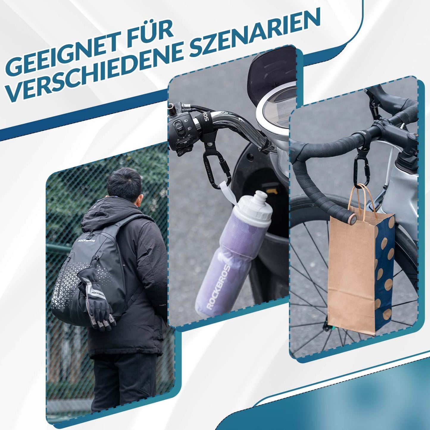 ROCKBROS Fahrrad Karabinerhaken Multifunktional mit Strapazierfähigem Gurt